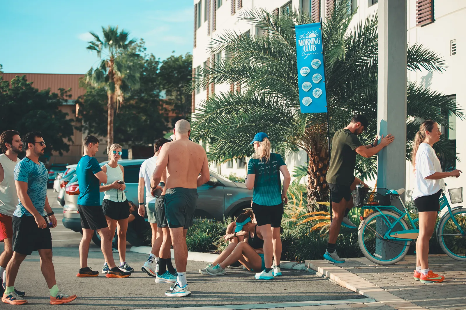 The Morning Club Cayman runners gathering outside