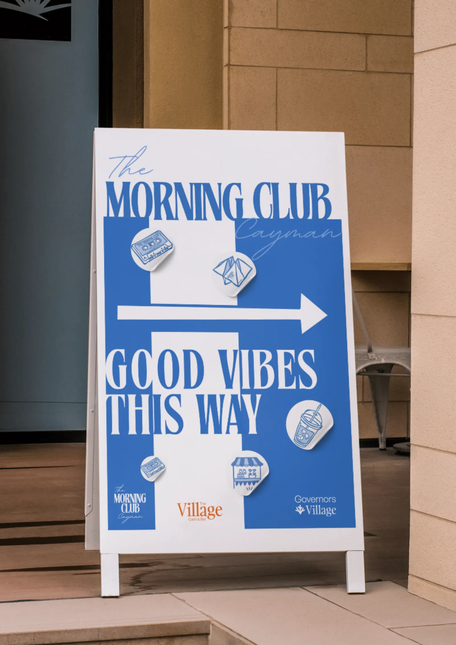 The Morning Club Cayman A-frame street sign